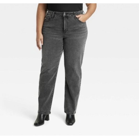 Ava & Viv NWT Women's 90's Straight High-Rise Denim Jeans Black Size 16 Classic - Picture 1 of 12
